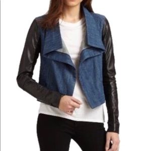 Jean jacket with leather trim